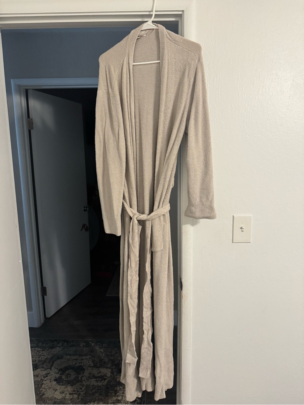 Barefoot Dreams Cozy Lite Long Beige Knit Robe with Belt